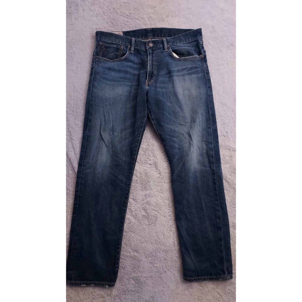 Polo Ralph Lauren Jeans Mens 35x30‎ Hampton Straight Faded Blue Denim Dark Wash
